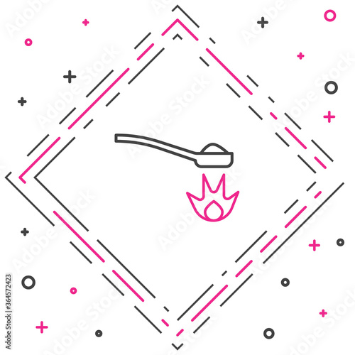 Line Heroin in a spoon icon isolated on white background. Concept of drug addiction and dependence from the narcotic. Junkie lifestyle. Colorful outline concept. Vector Illustration.