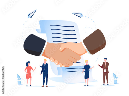 Vector illustration, handshake, conclusion of a contract, successful partnership, cooperation. Business contract, online