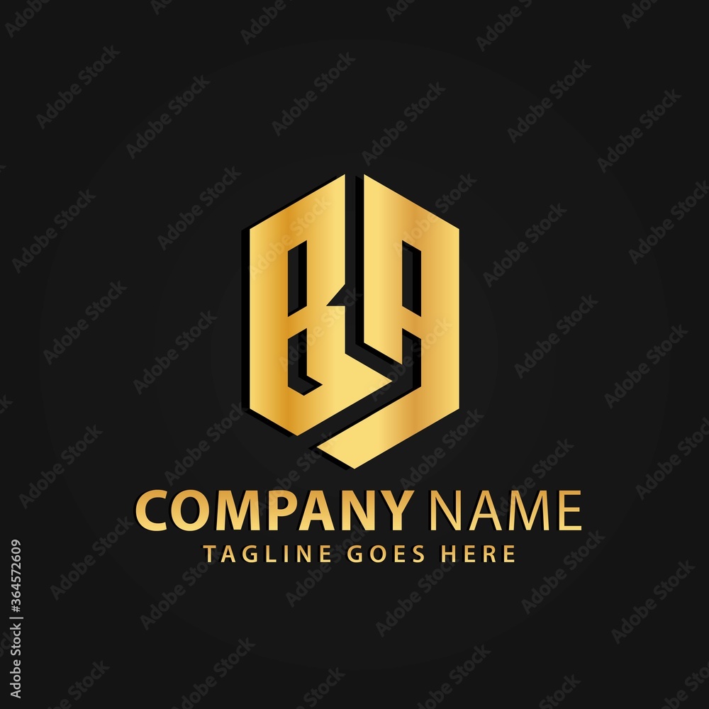 Obraz premium 3D Gold Letter BA Shield Real Estate Modern Company Abstract Logos Design Vector Illustration