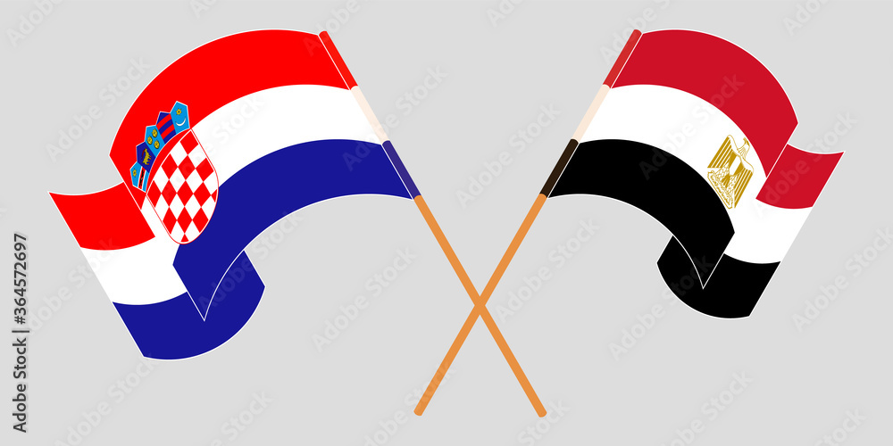 Crossed and waving flags of Egypt and Croatia Crossed and waving flags of Egypt and Croatia