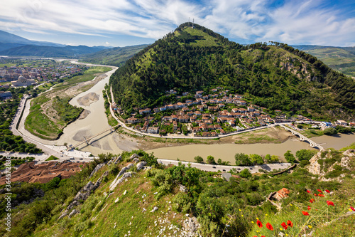 Aerial view over the traditional, oriental style old houses in Berat, Albania photo