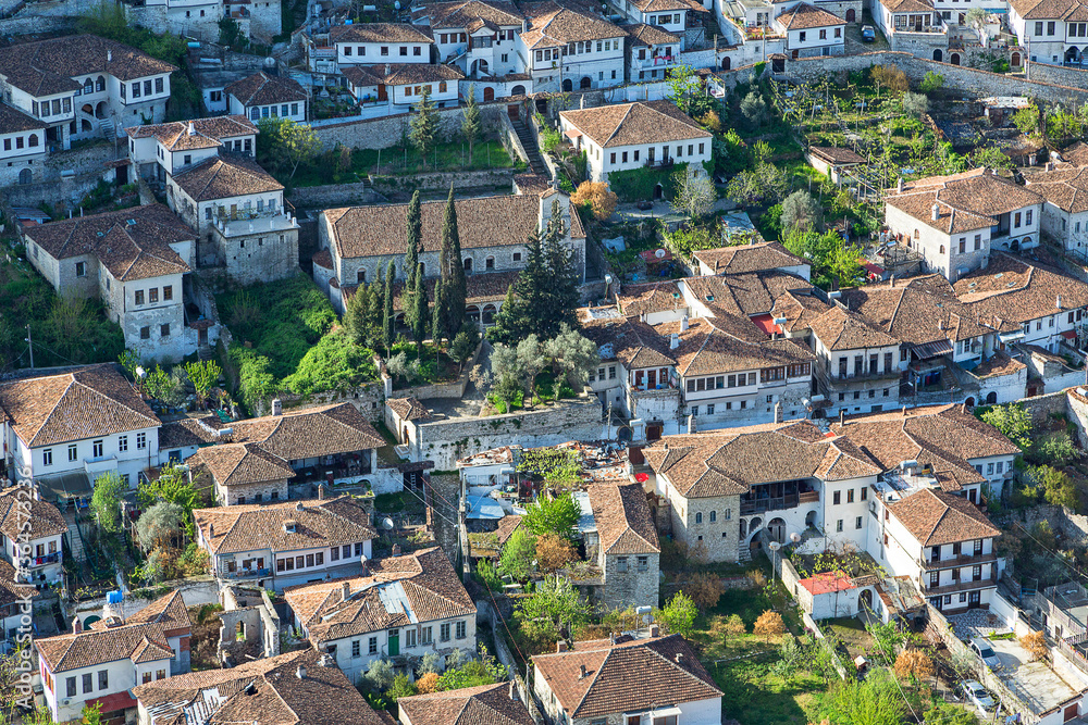 Historical oriental houses in the old town Berat in Albania