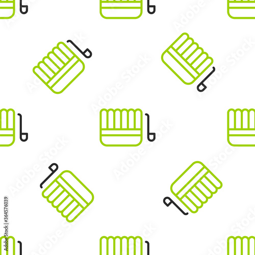 Line Sauna bucket and ladle icon isolated seamless pattern on white background. Vector Illustration.