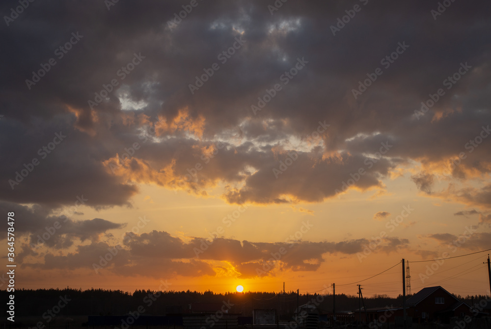 sunset over the village