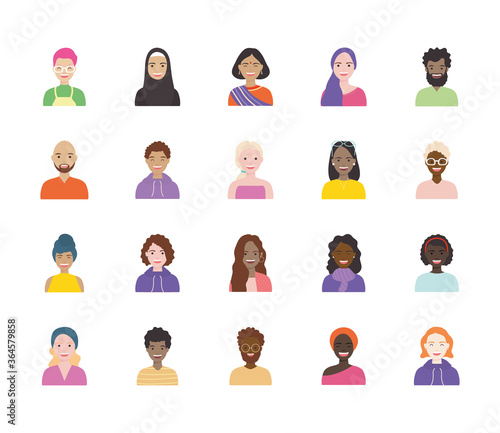 cartoon women and diversity people icon set, flat style