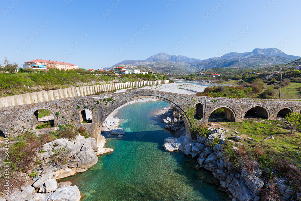 Historical Mesi Bridge near the city of Shkoder in Albania