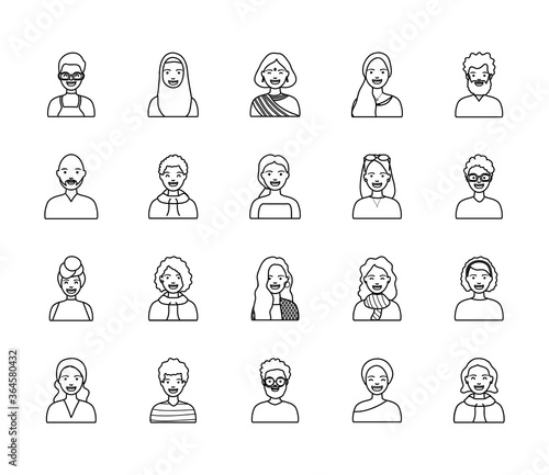diversity people icon set over white background, flat style