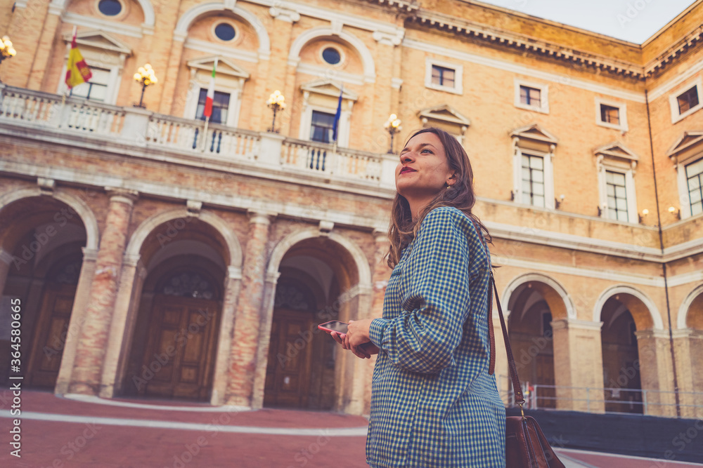 Fototapeta premium tourist visiting the city of Recanati, Province of Macerata, Marche Region, Italy