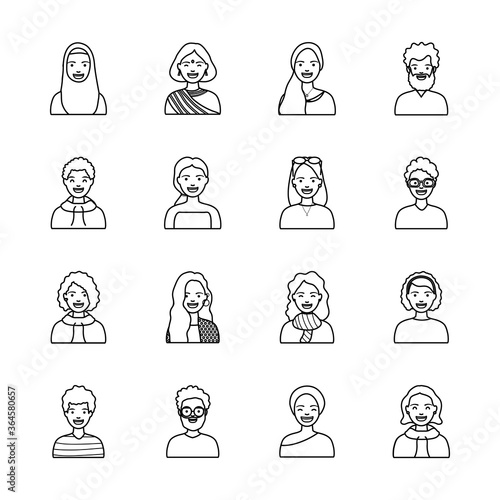 diversity people icon set over white background, flat style