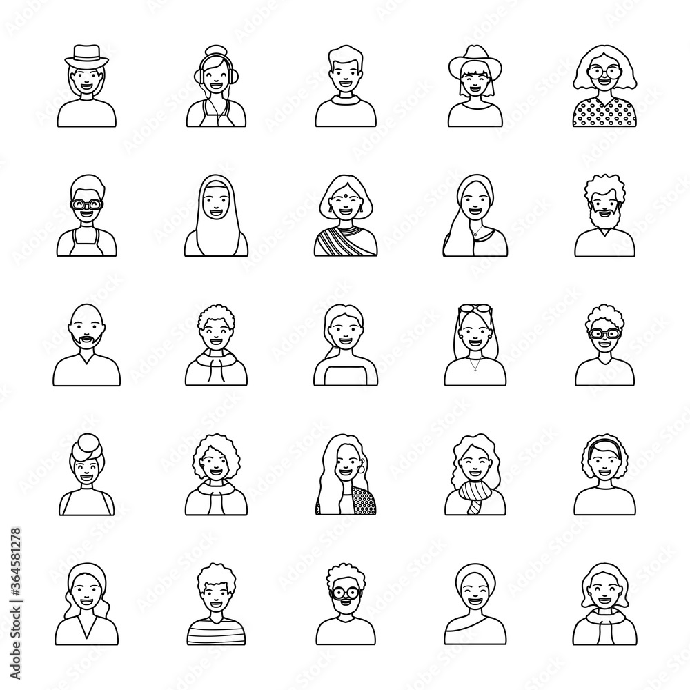 diversity people icon set over white background, flat style diversity people icon set over white background, flat style