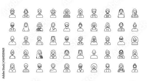 diversity people icon set over white background, flat style