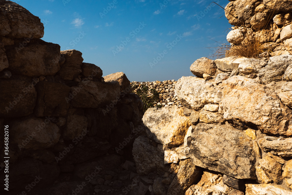 Old stones, ancient city of Megiddo Israel.