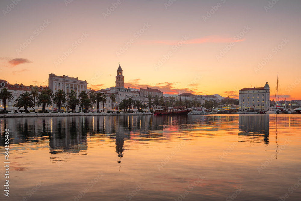Panorama view of Split town in Croatia at dawn.