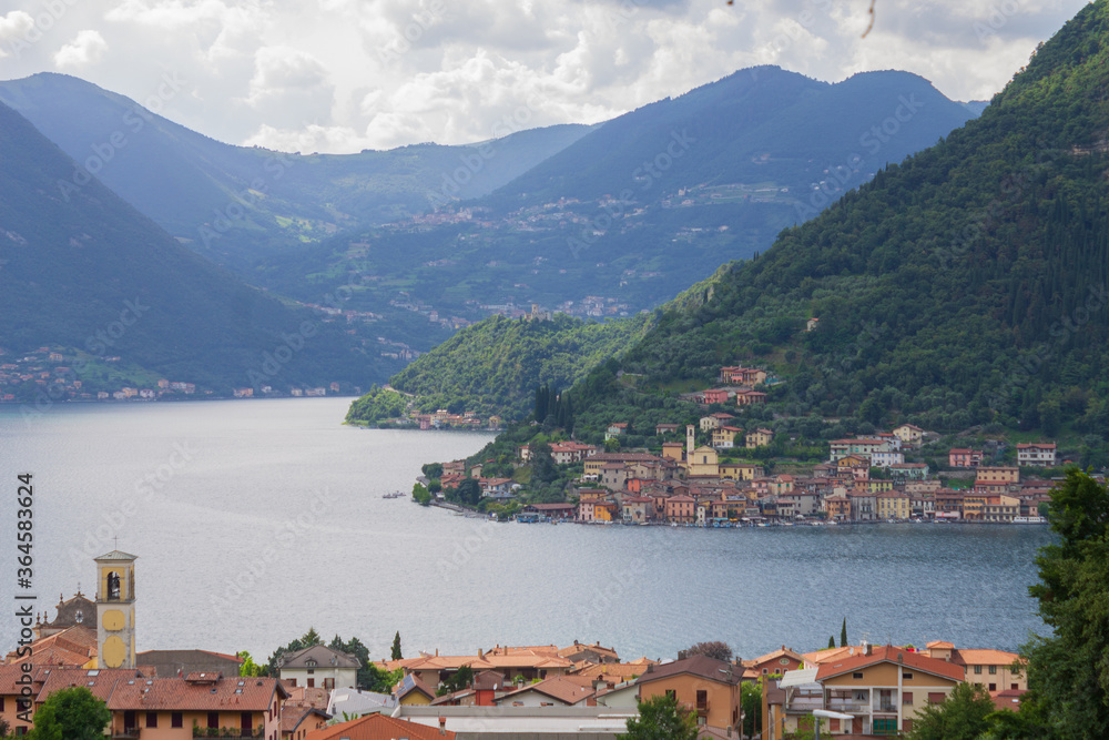 View of Lake Iseo and Monte Isola, Italy. Italian landscape.