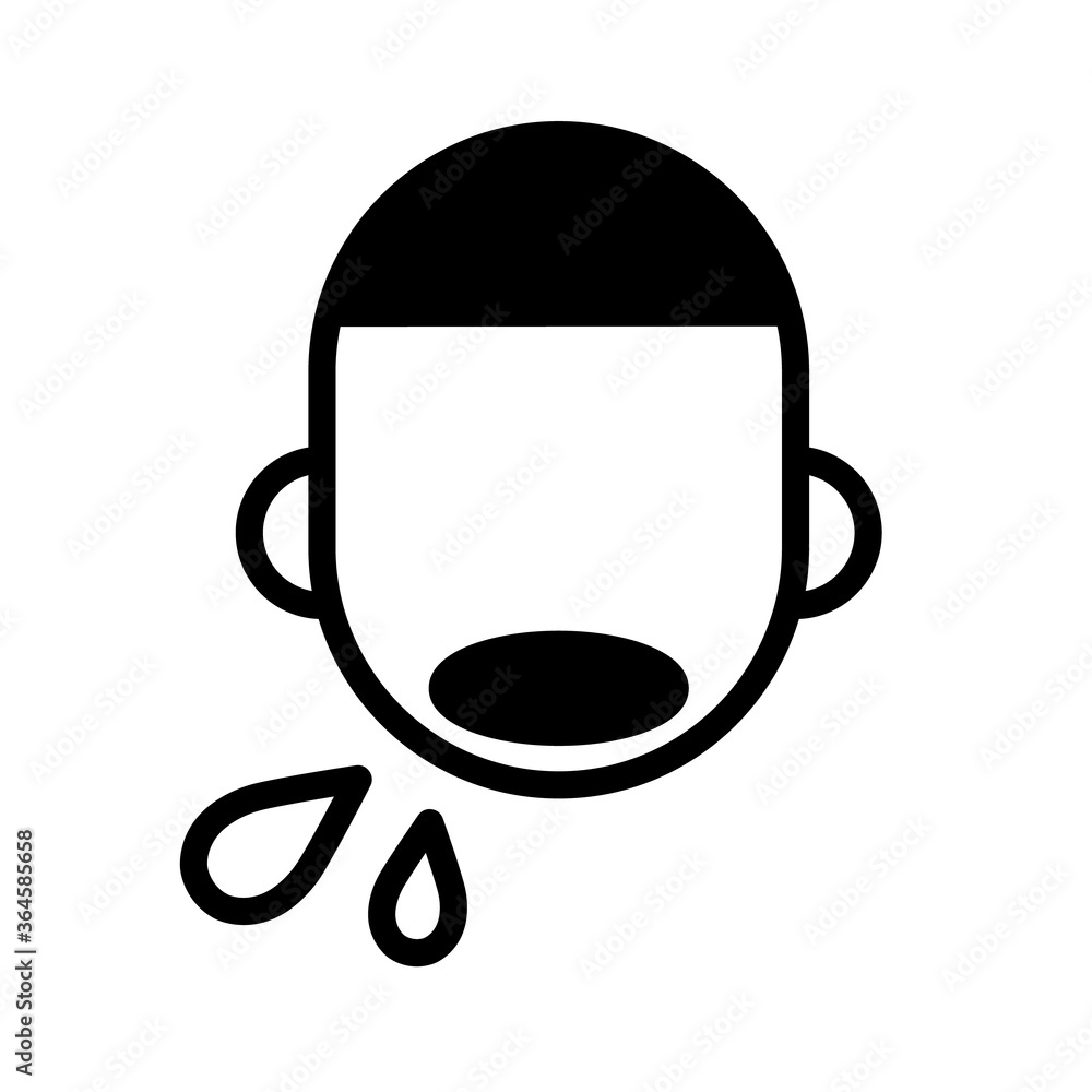 Wet coughs. Sick boy, minimal black and white outline icon. Flat vector illustration. Isolated on white background. Wet coughs. Sick boy, minimal black and white outline icon. Flat vector illustration. Isolated on white background.
