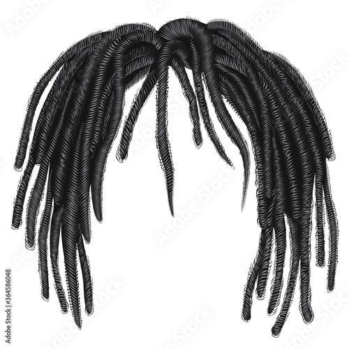 trendy african long  hair dreadlocks . realistic  3d . fashion beauty style .hairstyle wig