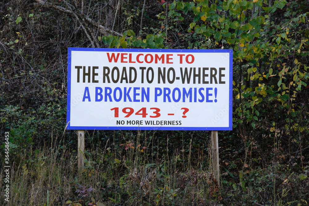 Sign for The Road to Nowhere (No-Where) on Lakeview Drive near Bryson City, Swain County, North Carolina