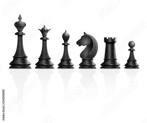 Set of black chess pieces. Chess piece icons. Board game. Vector illustration isolated on white background