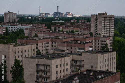 Panorama of Prypiat city, Chernobyl exclusion Zone. Chernobyl Nuclear Power Plant Zone of Alienation in Ukraine