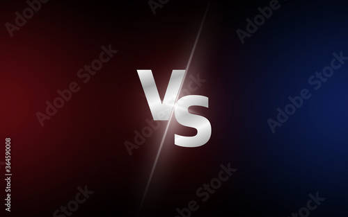Versus VS letters fight dark red and blue backgrounds in realistic style design with halftone, lightning. Vector.