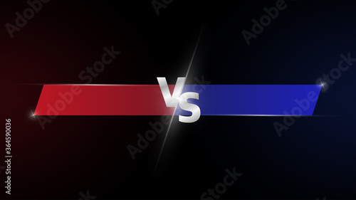 Versus VS scoreboard letters fight dark red and blue contestant in realistic style design with halftone, lightning. Dark gradient background. Vector.