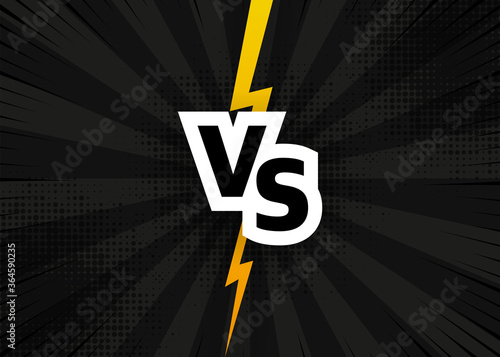 Versus VS letters fight pop gray backgrounds in comics style design with halftone, lightning. Vector.