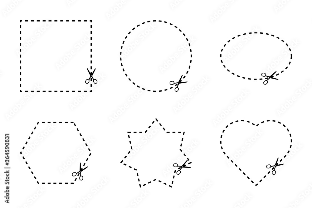 Scissors cut shawls of different shapes on white background. Vector.