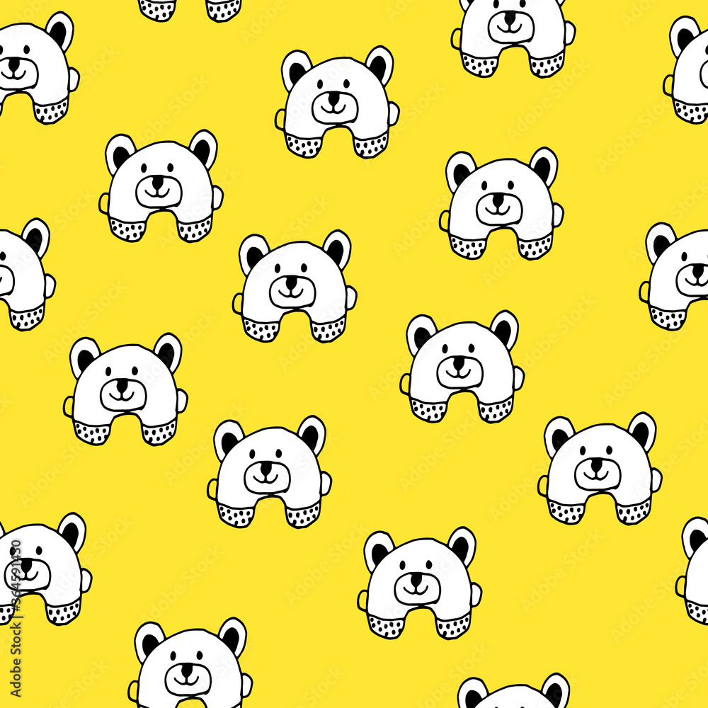 Seamless bright pattern with bears on a yellow background. Suitable for textiles, backgrounds. Children's ornament Seamless bright pattern with bears on a yellow background. Suitable for textiles, backgrounds. Children's ornament