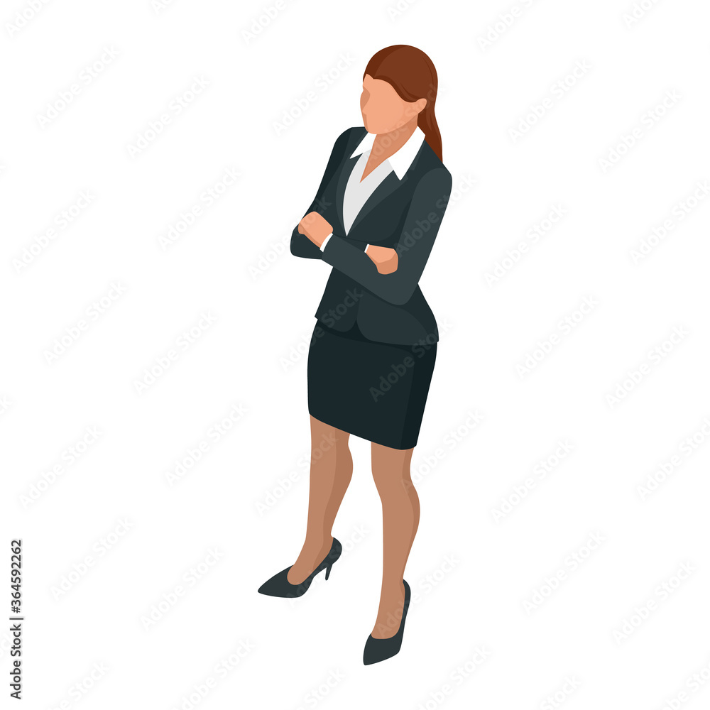 Isometric business woman isolated on write. Creating an office worker character, cartoon people. Business people. Isometric business woman isolated on write. Creating an office worker character, cartoon people. Business people.