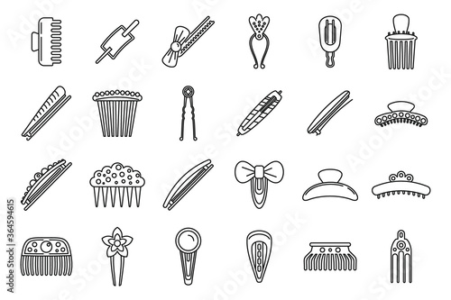 Girl barrette icons set. Outline set of girl barrette vector icons for web design isolated on white background photo