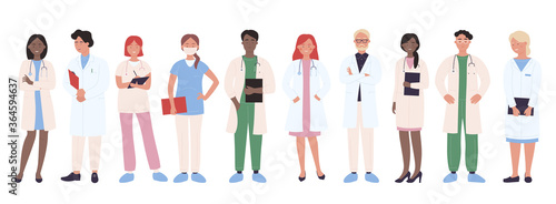 Doctor people vector illustration. Cartoon man woman medical group of doctor characters, hospital worker team with nurse, physician, surgeon. Professional medicine staff occupation isolated on white