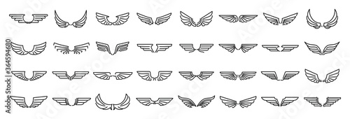 Angel wings icons set. Outline set of angel wings vector icons for web design isolated on white background photo