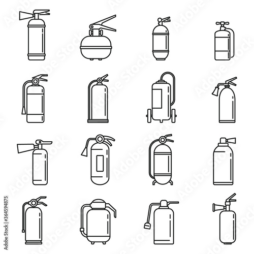Alarm fire extinguisher icons set. Outline set of alarm fire extinguisher vector icons for web design isolated on white background