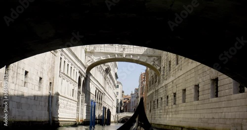 POV Navigating in a gondola under the Bridge of Sighs