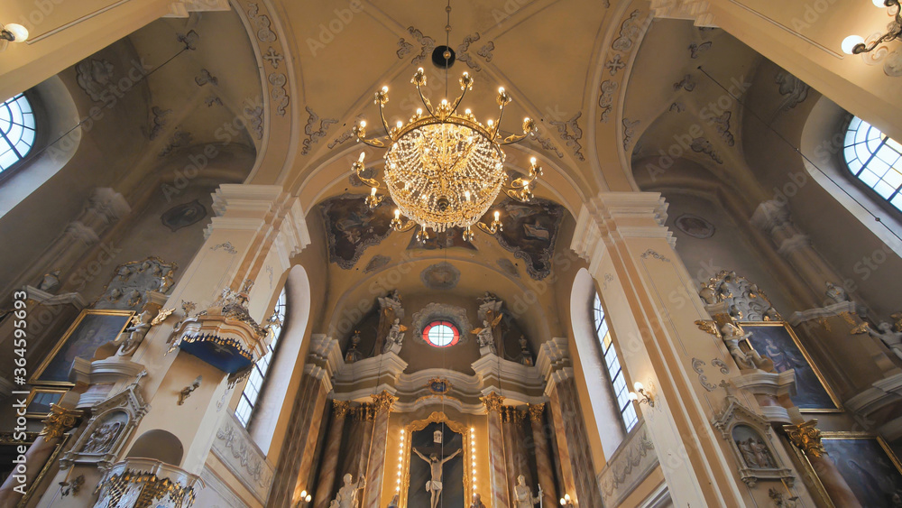The interior of the catholic church. Video on the move.