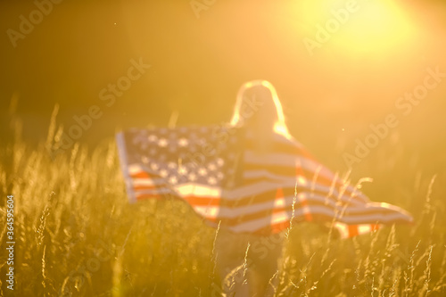 Beautiful Young Woman with USA Flag