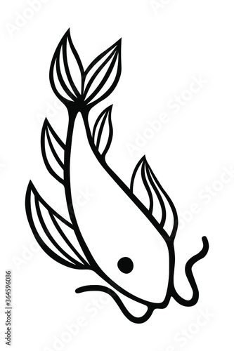 Japanese traditional symbol koi carp fish in ink Isolated on white background. Hand drawn vector decorative element for decoration, postcard, flyer, banner or website