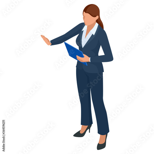 Isometric Business women stylish isolated on white. Business ladies, business woman character pose