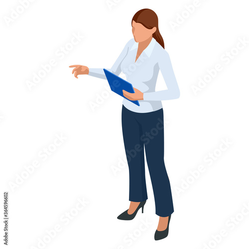 Isometric Business women stylish isolated on white. Business ladies, business woman character pose