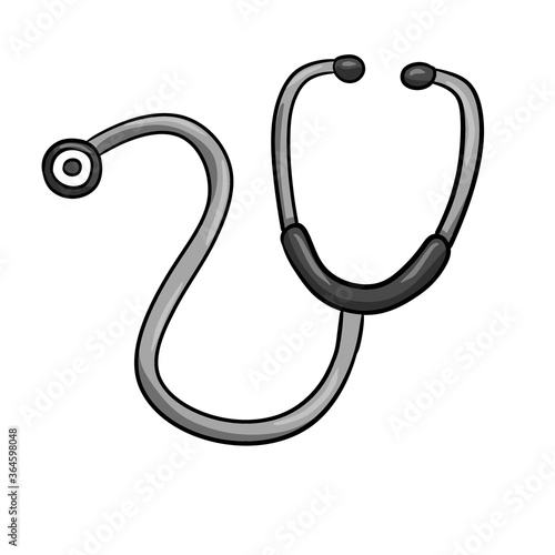 Stethoscope. Medical instrument for listening to your heartbeat and breathing. Hospital and health element. Cartoon illustration on white background