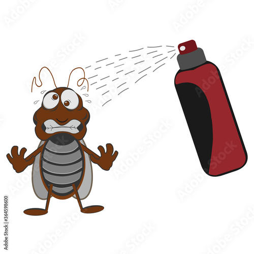 Spray aerosol kills an insect. Insecticide kills pests
