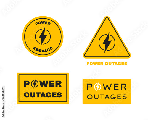 Power outages label set. Badge with lightning bolt. Logo design. Vector illustration