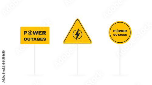Set power outages geometric banner on a board. Modern flat vector illustration