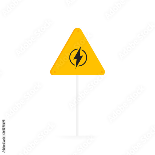 Power outages geometric banner on a board. Badge with lightning bolt. Modern flat vector illustration