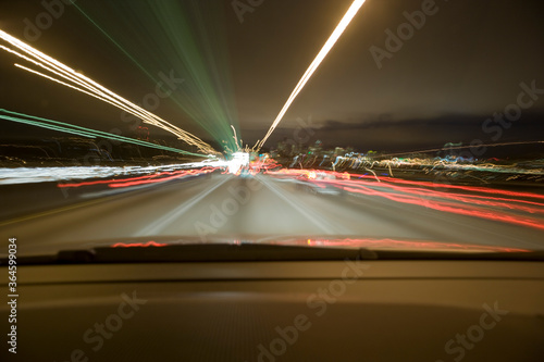 Blurred Highway Lights, Seattle, Washington, USA