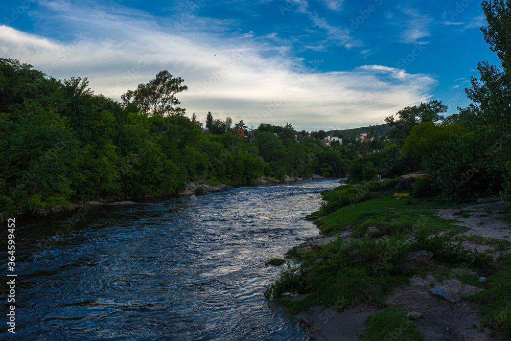 Fototapeta premium River flowing in the forest. Aerial view