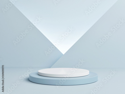 Fotobehang Mockup podium for product presentation, blue abstract geometry 3d render, 3d ill