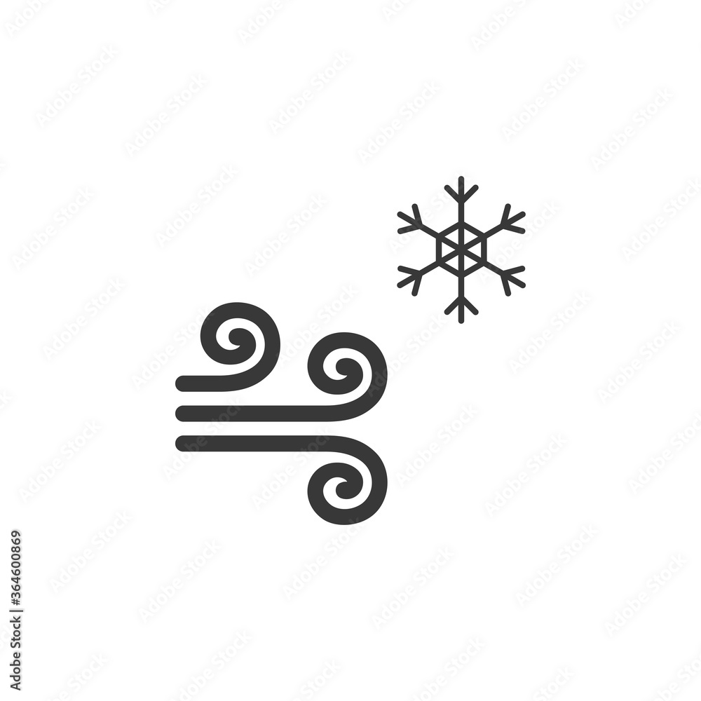 Wind and snow. Icon. Cold weather glyph vector illustration Wind and snow. Icon. Cold weather glyph vector illustration