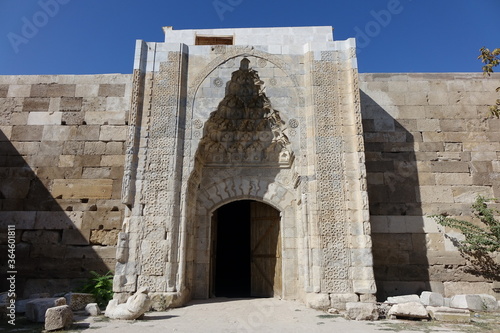 CARAVANSERAI DOOR WITH ARCH AND ENGRAVING, CAPPADOCIA, TURKEY.