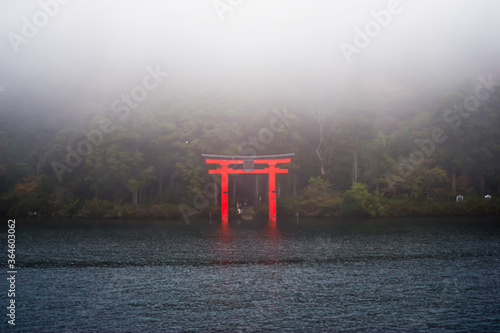 misty morning in the park japan gate wallpaper background